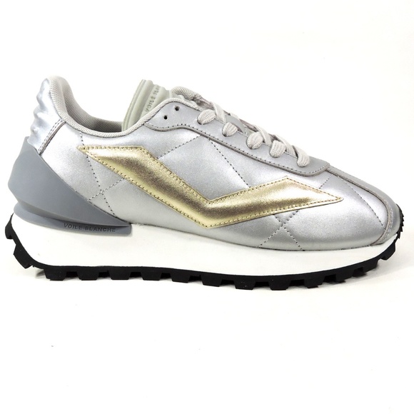 VOILE BLANCHE 🇮🇹 WOMEN'S SILVER LEATHER FASHION COMFORT SNEAKERS - Picture 4 of 8